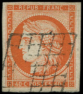 EMISSION DE 1849 - 5a   40c. Orange Vif, Oblitéré GRILLE, Belle Nuance, TB. Br - 1849-1850 Cérès