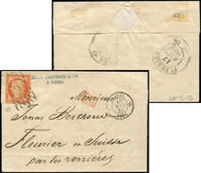 Let EMISSION DE 1849 - 5    40c. Orange, Obl. GRILLE SANS FIN Sur LSC Incomplète, Càd PARIS 16/8/52, Arr. FLEURIER (Suis - 1849-1850 Cérès
