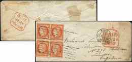 Let EMISSION DE 1849 - 5    40c. Orange (2 PAIRES) Obl. GRILLE SANS FIN S. Env., Càd Paris 15/9/52, Arr. LONDON, Superbe - 1849-1850 Cérès