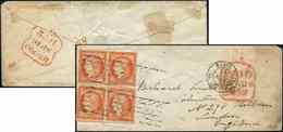 Let EMISSION DE 1849 - 5    40c. Orange (2 PAIRES) Obl. GRILLE SANS FIN S. Env., Càd Paris 15/9/52, Arr. LONDON, Superbe - 1849-1850 Ceres