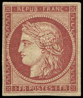 * EMISSION DE 1849 - 6B    1f. Carmin-brun, Clairs Et Froissure De Gomme, Aspect TTB. C, Certif. Roumet - 1849-1850 Cérès