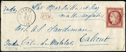 Let EMISSION DE 1849 - 6     1f. Carmin, Obl. PC 601 S. LAC, Càd T15 CANNES 7/5/53, Passage MADRAS STEAM LETTER Et Arr.  - 1849-1850 Cérès