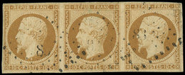 PRESIDENCE - 9    10c. Bistre-jaune, BANDE De 3 (au Filet Dans Un Angle) Obl. PC, TB. C - 1852 Luis-Napoléon