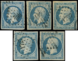 PRESIDENCE - 10   25c. Bleu, 5 Ex. Obl. PC (4) Et Etoile, TB - 1852 Luis-Napoléon
