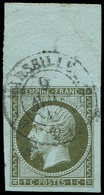 EMPIRE NON DENTELE - 11    1c. Olive, BORD De FEUILLE, Obl. Càd MARSEILLE, Marges énormes, Superbe - 1853-1860 Napoléon III.