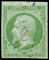 EMPIRE NON DENTELE - 12    5c. Vert, Nuance Claire, Obl. PC 1056, Frappe Très Légère, Filet De Voisin En Haut, TTB - 1853-1860 Napoléon III