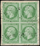 EMPIRE NON DENTELE - 12    5c. Vert, BLOC De 4, 2 Ex. Entamés, Obl. PC 2635 S. Fragt, B/TB - 1853-1860 Napoléon III.