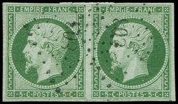 EMPIRE NON DENTELE - 12c   5c. Vert Foncé Sur Vert, PAIRE Obl. PC 803, TB, Certif. Calves-Jacquart - 1853-1860 Napoléon III.