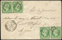 Let EMPIRE NON DENTELE - 12    5c. Vert, 2 PAIRES 1 T. Effl., Obl. GC 772 S. Env., Càd T15 CASTRES-S-L'AGOUT 6/1/63, Bon - 1853-1860 Napoleon III