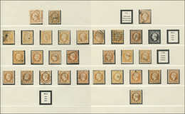 EMPIRE NON DENTELE - 13A Et 13B, 10c. T I Et T II, 29 Ex. Choisis, Oblitérations, Nuances Dont 5 Citron, Ensemble Très P - 1853-1860 Napoleon III
