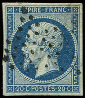 EMPIRE NON DENTELE - 14Ad 20c. Bleu Foncé S. VERT, Obl. ETOILE, TTB - 1853-1860 Napoleone III