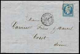 Let EMPIRE NON DENTELE - 14A  20c. Bleu Obl. Los. PA S. LAC, Càd PARIS A AUXERRE 1/4/58, Non Signalé, TTB - 1853-1860 Napoleone III