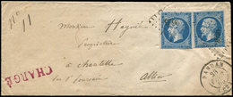 Let EMPIRE NON DENTELE - 14A  20c. Bleu, T I, 2 Ex. Dont Un Filet Touché, Obl. PC 2625 S. LAC CHARGE, Càd T15 RANDAN 28/ - 1853-1860 Napoleon III