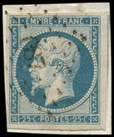 EMPIRE NON DENTELE - 15   25c. Bleu, Oblitéré PC 687 S. Petit Fragt, TB - 1853-1860 Napoléon III.