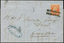 Let EMPIRE NON DENTELE - 16   40c. Orange, Obl. ESTRANGERO/BARCELONA S. LAC De MARSEILLE Du 31/12/60, Taxe 3, TB - 1853-1860 Napoléon III.
