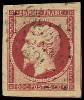 EMPIRE NON DENTELE - 17A  80c. Carmin, Marges énormes Avec 5 Voisins, Obl. PC, Superbe - 1853-1860 Napoleone III