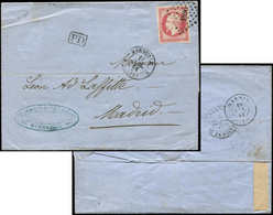 Let EMPIRE NON DENTELE - 17B  80c. Rose, Obl. PC 1896 S. LSC, Càd Marseille 15/7/61, Arr. MADRID, TB - 1853-1860 Napoléon III