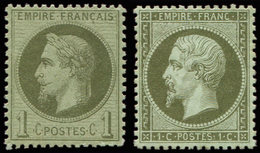 * EMPIRE DENTELE - 19 Et 25, 1c. Olive Et 1c. Bronze, Bon Centrage, N°25 **, TTB - 1862 Napoléon III