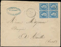 Let EMPIRE DENTELE - 22   20c. Bleu, BLOC De 4 Obl. GC 4312 S. Env., Càd T22 VIVIES 11/2/65, TB - 1862 Napoléon III