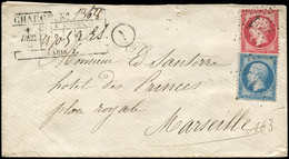 Let EMPIRE DENTELE - 22 Et 24 Obl. Etoile S. Env. CHARGE, Descriptif Au Recto 1/12/(65), TB - 1862 Napoléon III