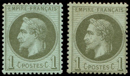 ** EMPIRE LAURE - 25 Et 25a, 1c. Vert-bronze Et Vert-olive, 2 Nuances, TB - 1863-1870 Napoléon III. Laure