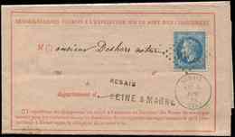 Let EMPIRE LAURE - 29B  20c. Bleu, T II, Obl. GC 3092 S. Sort De CHARGEMENT, Càd T16 REBAIS 5/12/71, Peu Courant Avec Le - 1863-1870 Napoléon III. Laure