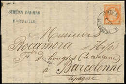 Let SIEGE DE PARIS - 38   40c. Orange, Obl. Cachet ADMON DE CAMBIO/BARCELONA S. LAC De Marseille Du 9/6/75, TB - 1870 Assedio Di Parigi