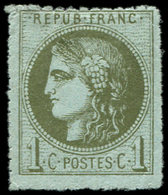 * EMISSION DE BORDEAUX - 39C   1c. Olive, R III, PERCE En LIGNES, TB. Br - 1870 Emisión De Bordeaux