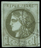 EMISSION DE BORDEAUX - 39A   1c. Olive, R I, 1er état, Pos. 12, Obl. Càd, TB - 1870 Emisión De Bordeaux