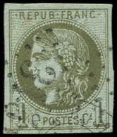 EMISSION DE BORDEAUX - 39B   1c. Olive, R II, Pos. 14, Obl. GC, TB/TTB - 1870 Emisión De Bordeaux