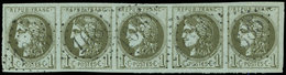 EMISSION DE BORDEAUX - 39Ba  1c. Olive Foncé, R II, BANDE De 5 Obl. GC 1685, Superbe. C - 1870 Emisión De Bordeaux
