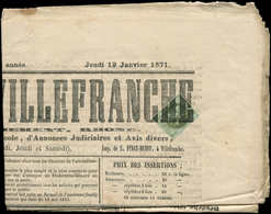 Let EMISSION DE BORDEAUX - 39C   1c. Olive, R III, Obl. TYPO S. Journal De VILLEFRANCHE Du 12/1/71, TB - 1870 Emisión De Bordeaux