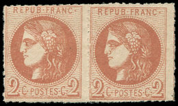 * EMISSION DE BORDEAUX - 40B   2c. Brun-rouge, R II, PAIRE Percée En Lignes, TB. C - 1870 Emisión De Bordeaux