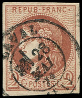 EMISSION DE BORDEAUX - 40B   2c. Brun-rouge, R II, Nuance Foncée, Obl. Càd T17 LAVAL 28/5/71, TTB, Certif. Calves - 1870 Emisión De Bordeaux