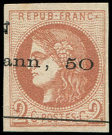EMISSION DE BORDEAUX - 40B   2c. Brun-rouge, R II, Obl. TYPO, TTB, Certif. Calves-Jacquart - 1870 Emisión De Bordeaux