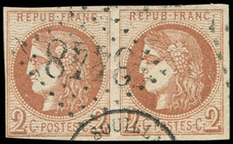 EMISSION DE BORDEAUX - 40B   2c. Brun-rouge, R II, PAIRE Obl. GC 3448 Et Càd Partiel, TB. C - 1870 Emisión De Bordeaux
