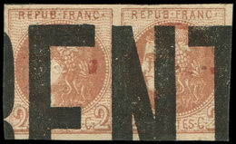 EMISSION DE BORDEAUX - 40B   2c. Brun-rouge, R II, PAIRE Obl. TYPO, TB. C - 1870 Emisión De Bordeaux