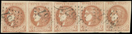 EMISSION DE BORDEAUX - 40B   2c. Brun-rouge, R II, BANDE De 5 Obl. GC 3367, Pos. 11 à 15, TTB - 1870 Emisión De Bordeaux