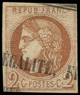 EMISSION DE BORDEAUX - 40Bb  2c. Marron, R II, Obl. TYPO, Léger Pelurage, Sinon TB - 1870 Emisión De Bordeaux