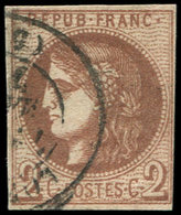 EMISSION DE BORDEAUX - 40Bc  2c. CHOCOLAT FONCE, R II, Obl. Càd T17, Petit Pelurage, Sinon TB - 1870 Emisión De Bordeaux
