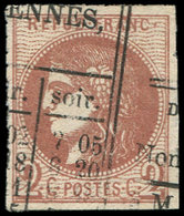 EMISSION DE BORDEAUX - 40Bd  2c. Brun-rouge FONCE Très Jolie Nuance, R II, Obl. TYPO, TTB - 1870 Emisión De Bordeaux