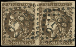 EMISSION DE BORDEAUX - 47d  30c. Brun Foncé, Jolie Nuance, PAIRE Obl. GC 2785, TTB, Certif. JF Brun - 1870 Emisión De Bordeaux