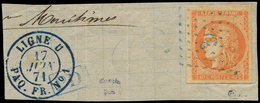 EMISSION DE BORDEAUX - 48   40c. Orange, Obl. ANCRE BLEUE S. Fragt, Càd Bleu LIGNE U/PAQ FR N°1 17/6/71, TTB. C - 1870 Emisión De Bordeaux