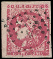 EMISSION DE BORDEAUX - 49   80c. Rose, Obl. ANCRE, Filet De Voisin à Gauche, TTB, Certif. Calves-Jacquart - 1870 Emisión De Bordeaux