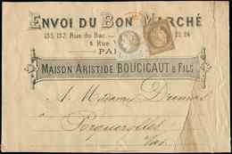 Let CERES DENTELE - 52 Et 56, 4c. Et 30c. Obl. Càd ROUGE Des Imprimés S. Bande Du Bon Marché, 1873, TB - 1871-1875 Cérès