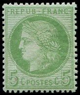 ** CERES DENTELE - 53    5c. Vert-jaune Sur Azuré, Centrage Parfait, TTB - 1871-1875 Ceres