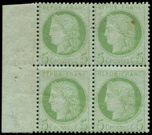 * CERES DENTELE - 53    5c. Vert-jaune Sur Azuré, BLOC De 4 Bdf, Gomme Mate, TB - 1871-1875 Cérès