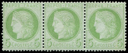 * CERES DENTELE - 53a   5c. Vert Sur Blanc, BANDE De 3, Gomme Mate, Ch. Légère, TB - 1871-1875 Cérès