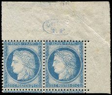 ** CERES DENTELE - 60A  25c. Bleu, PAIRE Cdf Contrôle TP, 2 Voisins En Bas, Superbe. C - 1871-1875 Cérès