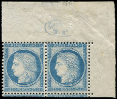 ** CERES DENTELE - 60A  25c. Bleu, PAIRE Cdf Contrôle TP, 2 Voisins En Bas, Superbe. C - 1871-1875 Ceres